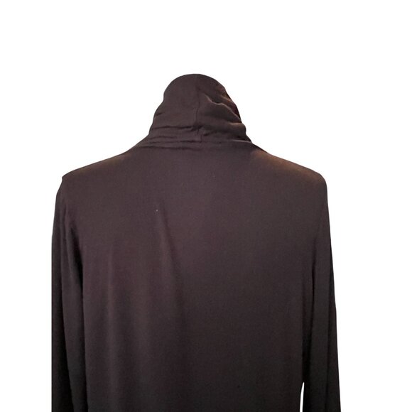 black open front draped lightweight cardigan pockets stretch 3/4 sleeve Medium - Picture 6 of 7